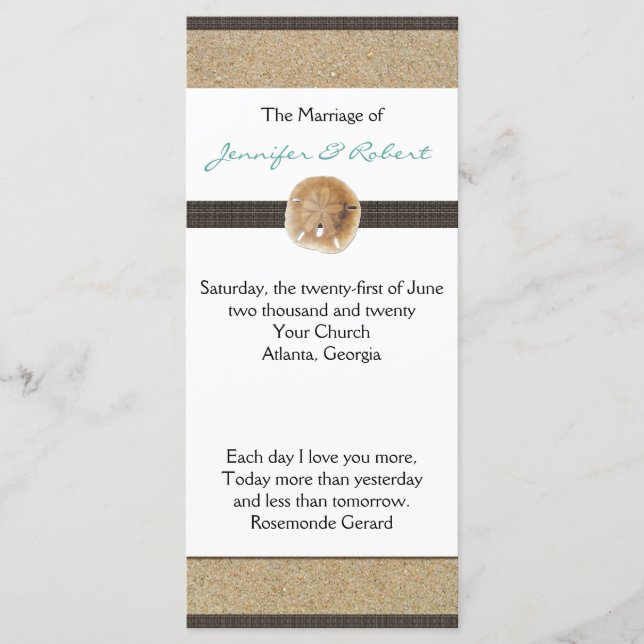 Fotavtryck i Bröllopsprogrammet Sand Program (Framsida)