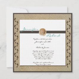 Fotavtryck i inbjudan till Sand Wedding