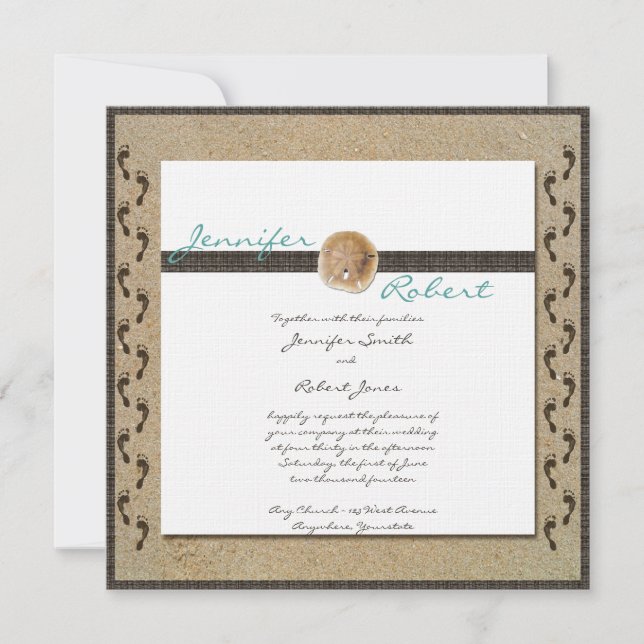 Fotavtryck i inbjudan till Sand Wedding (Framsida)