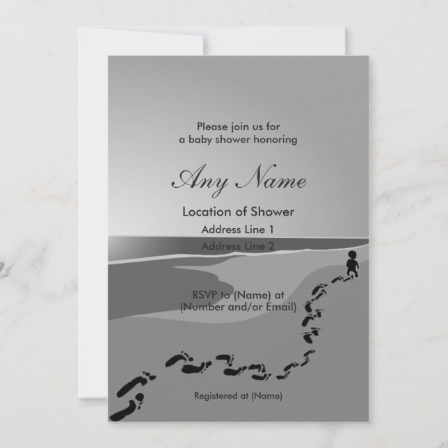 Fotavtryck i Sand Baby Shower-inbjudningar Inbjudningar (Framsida)