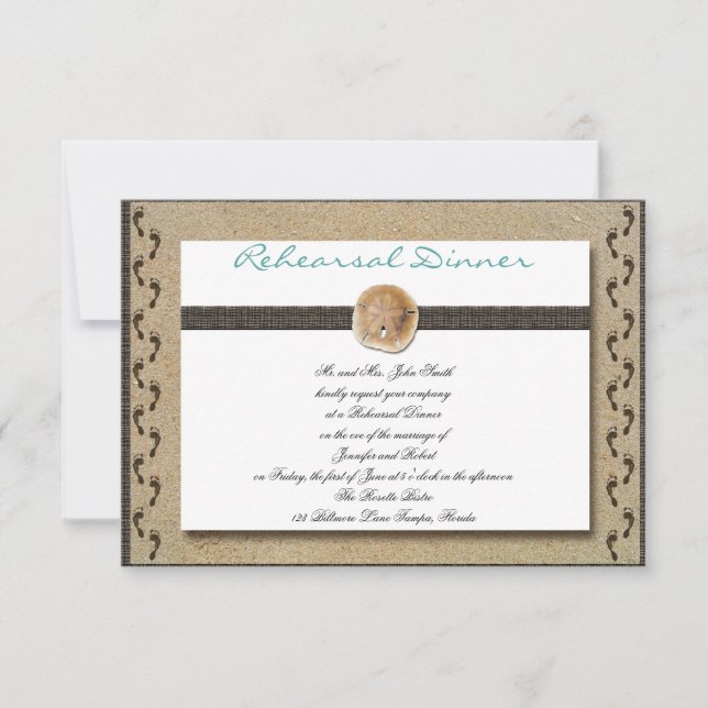 Fotavtryck i Sand Bröllop Rehearsal Inbjudningar (Framsida)