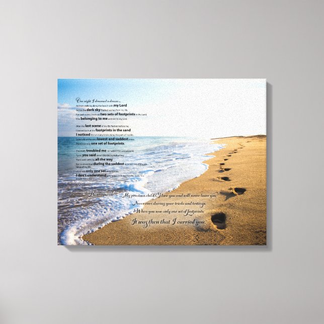 Fotavtryck i Sand Dikt 20x16 Canvastryck (Framsida)