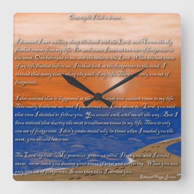 Fotavtryck i Sand-Dikt Fyrkantig Klocka (Framsida)