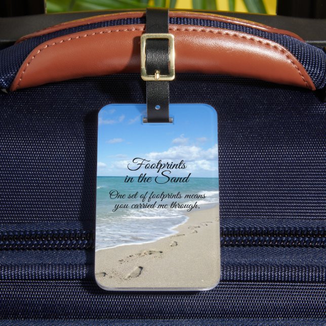 Fotavtryck i Sand Inspirational Christian Bagagebricka (Framsida Insitu 2)