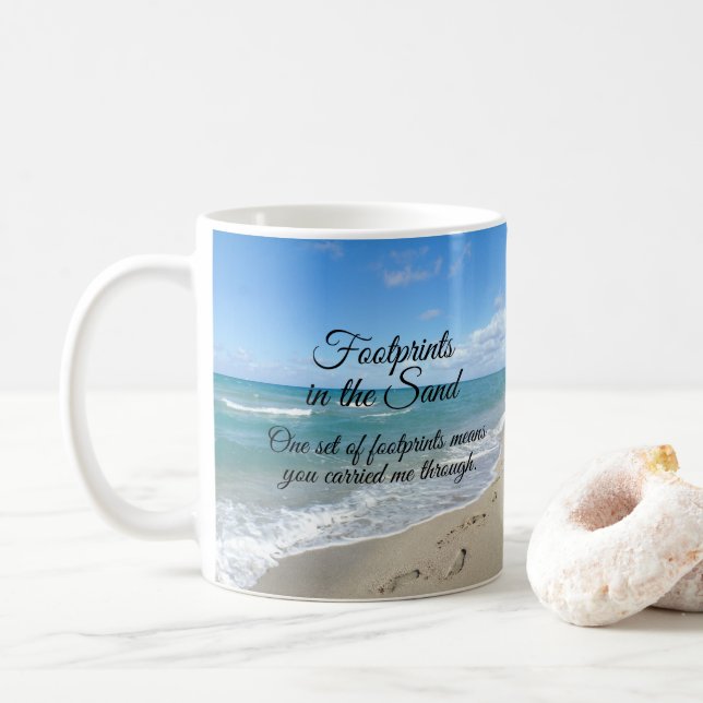 Fotavtryck i Sand Inspirational Christian Kaffemugg (Med munk)