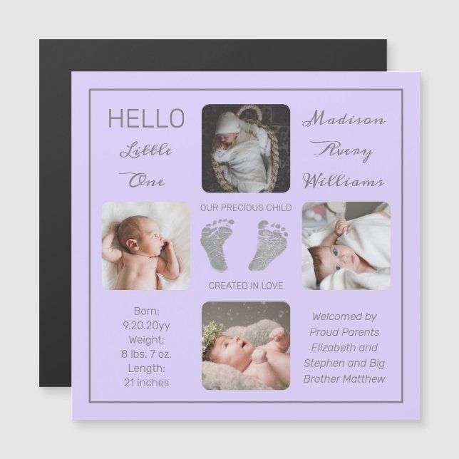 Fotavtryck Magnetic Photo Birth Notice (Fram/baksida)