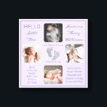 Fotavtryck Många Photo Lavender Birth Keepsaké Canvastryck<br><div class="desc">Skapa en födelsekeepé som är lika unik som ditt dyrbara barn med den här "Hej Little One"-fotodesignen som visar din baby namn, födelsestatistik, föräldrar och syskon namn. I mitten finns två mallar linjer för ditt personliga meddelande eller så kan du använda vårt. Det här meddelandet finns överst och grund på...</div>