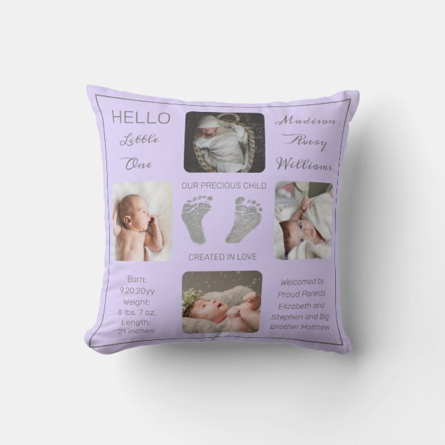 Fotavtryck Många Photo Lavender Birth Keepsaké Kudde (Framsida)