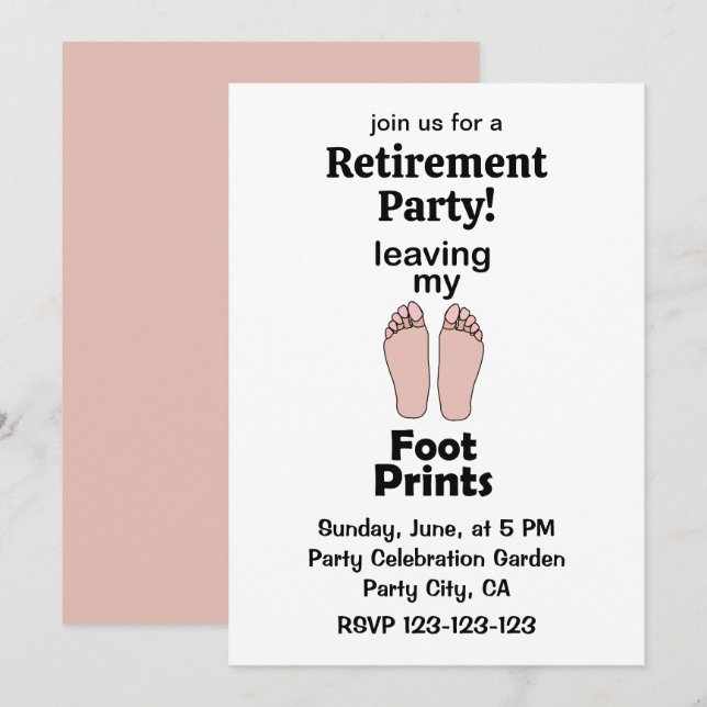 Fotavtryck Min Fotavtryck Pensionärsfest Inbjudningar (Fram/baksida)