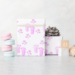 Fotavtryck och hjärdar på vit rosa Baby Presentpapper