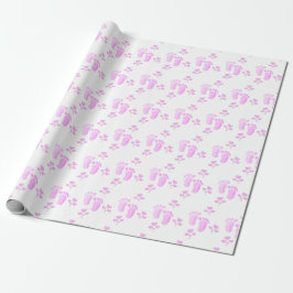 Fotavtryck och hjärdar på vit rosa Baby Presentpapper