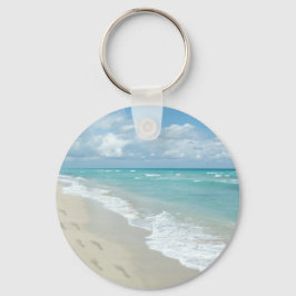 Fotavtryck på vit Sandy Beach, Scenia Aqua Blue Nyckelring