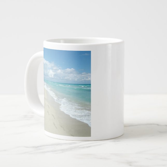 Fotavtryck på White Sandy Beach, Scenia Aqua Blue Jumbo Mugg (Framsida vänster)