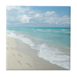 Fotavtryck på White Sandy Beach, Scenia Aqua Blue Kakelplatta