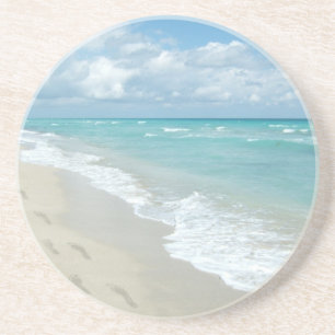 Fotavtryck på White Sandy Beach, Scenia Aqua Blue Underlägg Sandsten