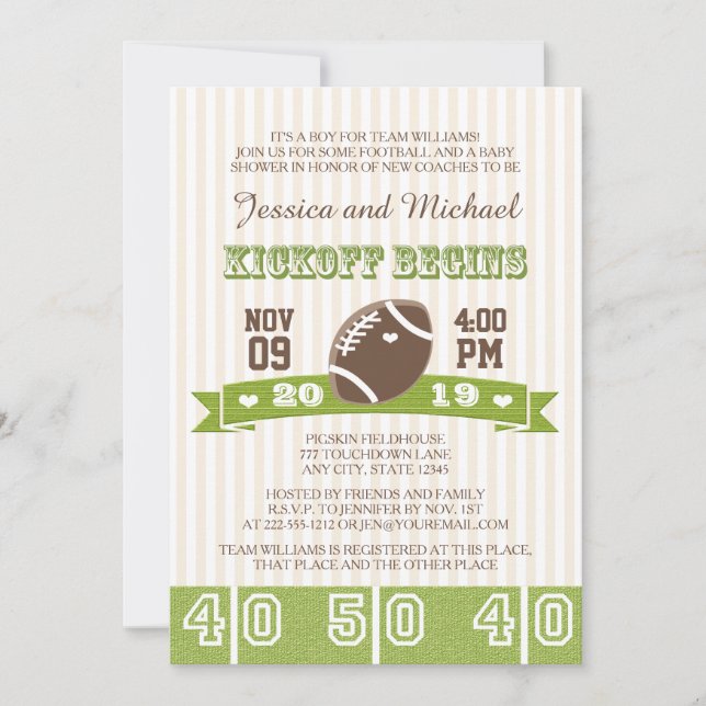 FOTBALL KICKOFF PAR BABY SHOWER INBJUDNINGAR (Framsida)