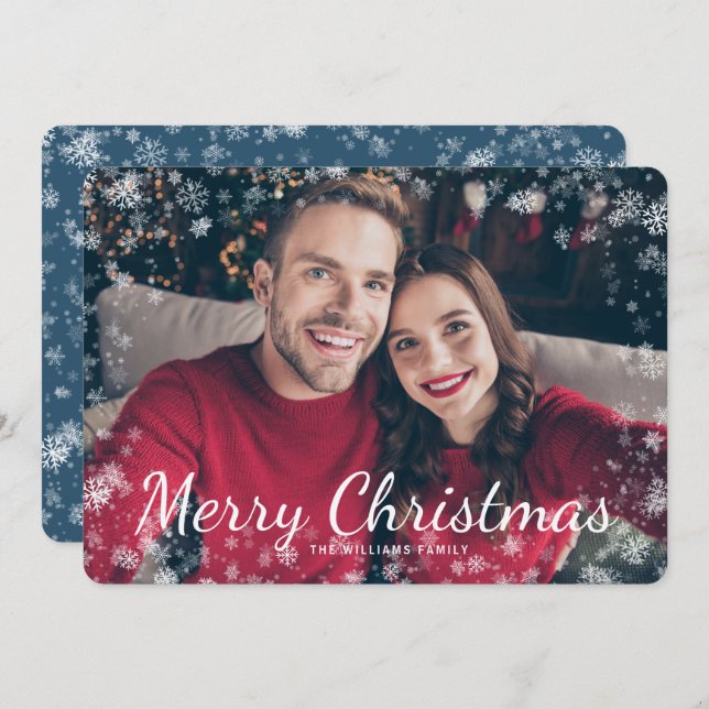 Fotblått Helgdag för Snö God jul (Fram/baksida)