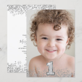 Fotbojor med silver Glitter flickor 1:a födelsedag Inbjudningar