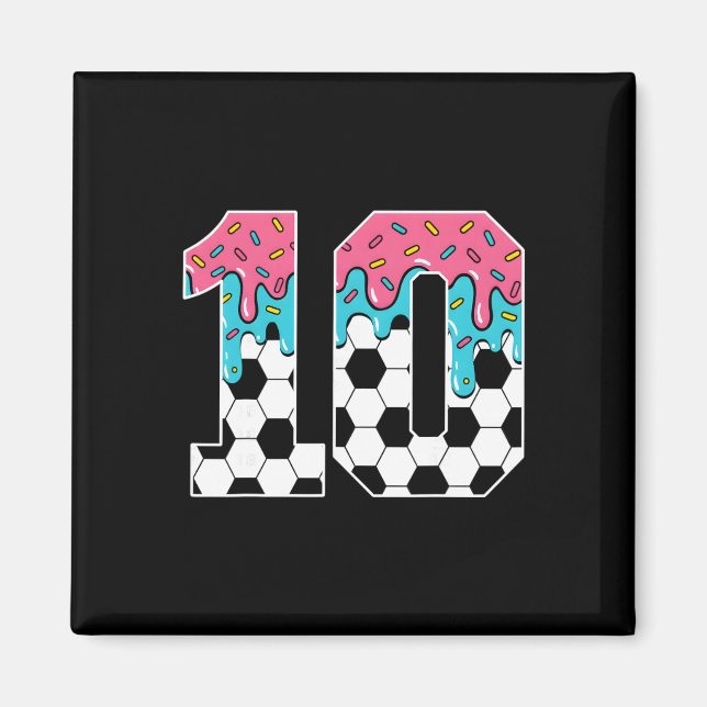 Fotboll 10-årig Glass Dropp Ungdom 10-års Födelsed Magnet (Framsidan)