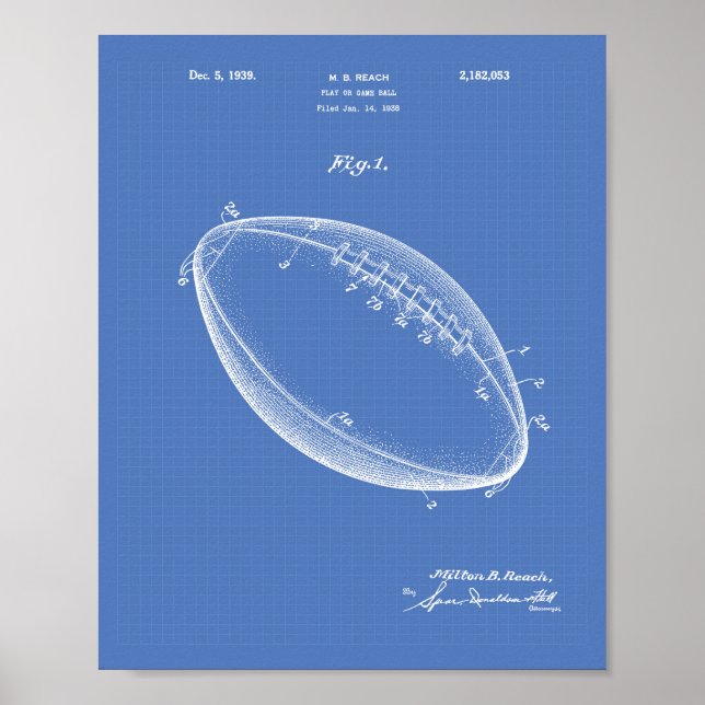 Fotboll 1939 Patent Art - Blåkopia Poster (Framsidan)