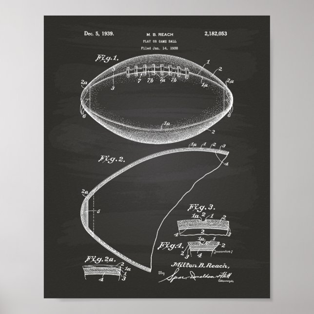 Fotboll 1939 Patent Art - Chalkboard Poster (Framsidan)