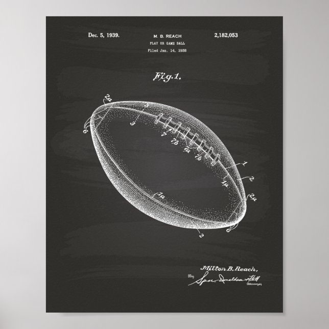 Fotboll 1939 Patent Art - Chalkboard Poster (Framsidan)