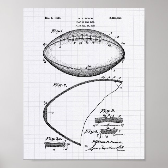 Fotboll 1939 Patent Art - Lintade peper Poster (Framsidan)