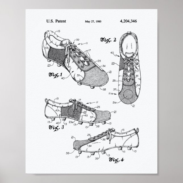 Fotboll 1980 Patent Art - vit Papper Poster (Framsidan)
