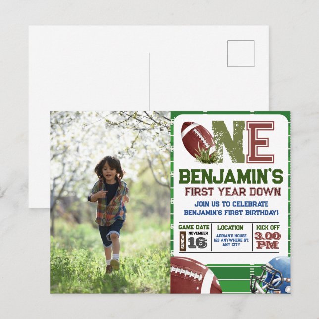 Fotboll 1:a År Ned Foto Födelsedag Vykort (Fram/baksida)