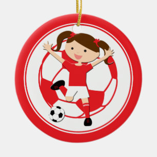 Fotboll 1 och Boll Red och White Julgransprydnad Keramik