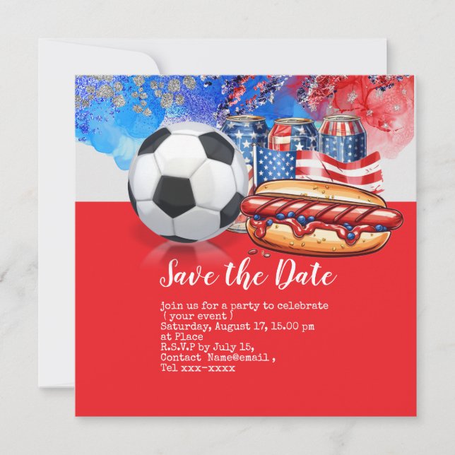 Fotboll 4 juli självständighetsdagen Amerika Inbjudningar (Framsida)