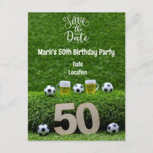 Fotboll 50-årsdag med öl på grönt vykort