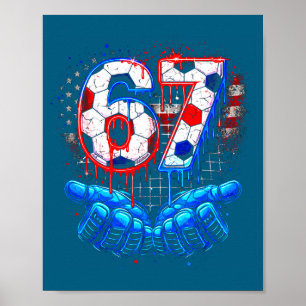 Fotboll 67 sex sju 4 juli röd vit blå dri poster