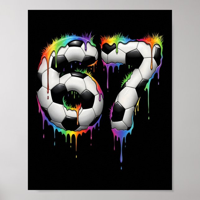 Fotboll 67 Six Seven Rolig Gen Alpha Meme Regnbåge Poster (Framsidan)