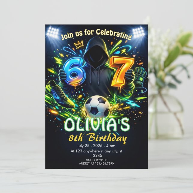 Fotboll 6–7 Meme Födelsedagsfirande Fotbollstema Inbjudningar (Stående Fram)