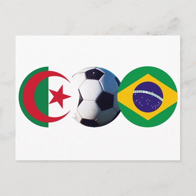 Fotboll Algeriet och Brasilien Flaggor MUSEUM Zazz Vykort (Framsida)