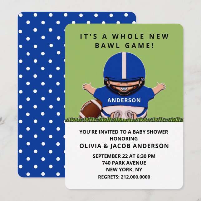 Fotboll Baby Shower Inbjudan (Fram/baksida)
