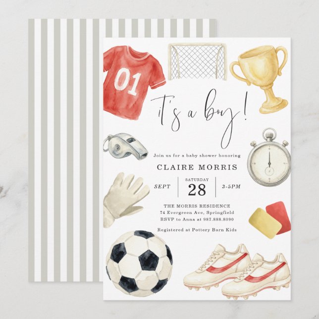 Fotboll Baby Shower Inbjudan (Fram/baksida)