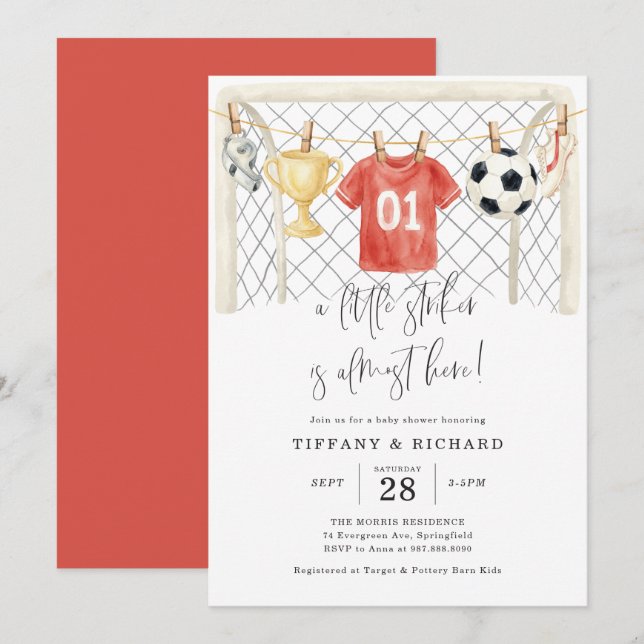 Fotboll Baby Shower Inbjudan (Fram/baksida)