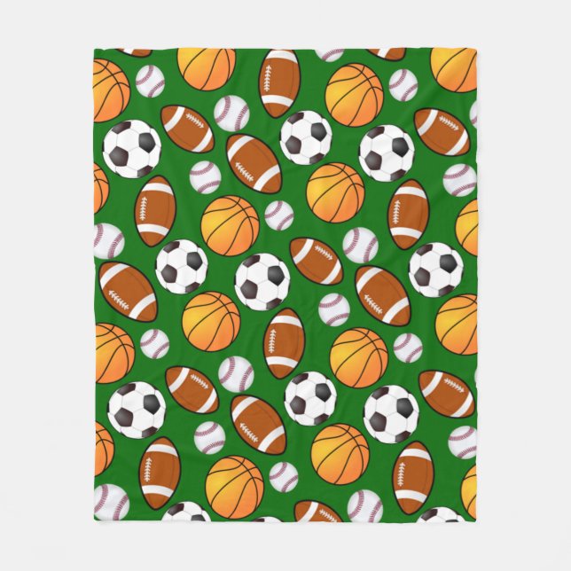 Fotboll Baseboll basket Sport tema Fleecefilt (Framsidan)