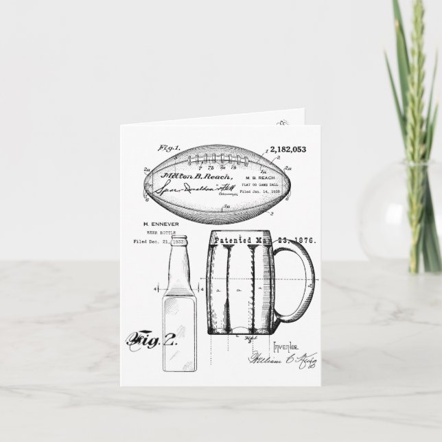 Fotboll & Beer Mugg, Flaska, patenterritningar Kort (Framsida)