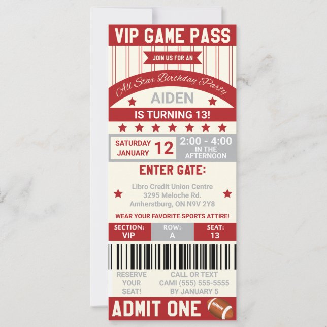 Fotboll Biljett födelsedag Inbjudningar (Framsida)