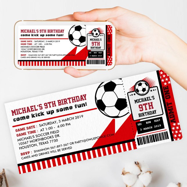 Fotboll Biljett Pass Födelsedagsfest inbjudan (Skapare uppladdad)
