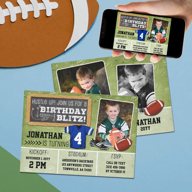 Fotboll Blitz Kids' Födelsedagsfest inbjudan (Skapare uppladdad)