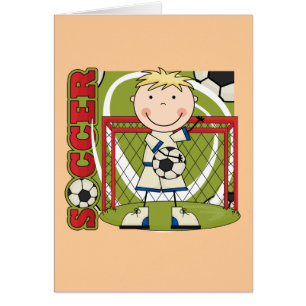 FOTBOLL - blonda pojkeGoalieTshirts och gåvor Hälsningskort