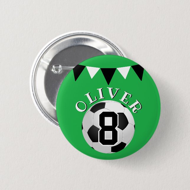 Fotboll Boll Bunting Flaggor Barns födelsedag Knapp (Framsida & baksida)
