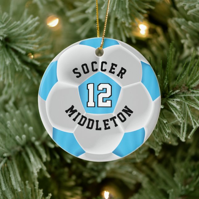 Fotboll ⚽ Boll i Baby blue och vit Julgransprydnad Keramik (Träd)