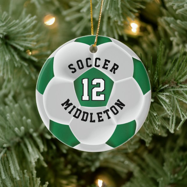 Fotboll ⚽ Boll i Mörk grönt och vit Julgransprydnad Keramik (Träd)