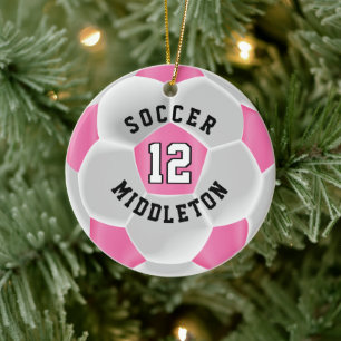 Fotboll ⚽ Boll i Rosa och vitt Julgransprydnad Keramik