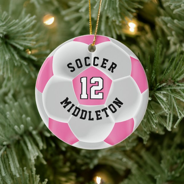 Fotboll ⚽ Boll i Rosa och vitt Julgransprydnad Keramik (Träd)
